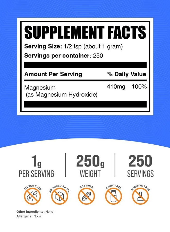 BulkSupplements .com Magnesium Hydroxide Powder - Colon Support - Mild Laxative - Magnesium Supplement (250 Grams - 8.8 oz) - Image 2