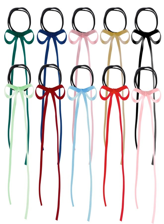 HLTOO Hair Ties, 10PCS Long Silk Ribbon Hair Bows, Colourful Hair Bands with Bow, Elastics Scrunchies, Long Ponytail Holder, for Women and Girls, 10 Colors - Image 1