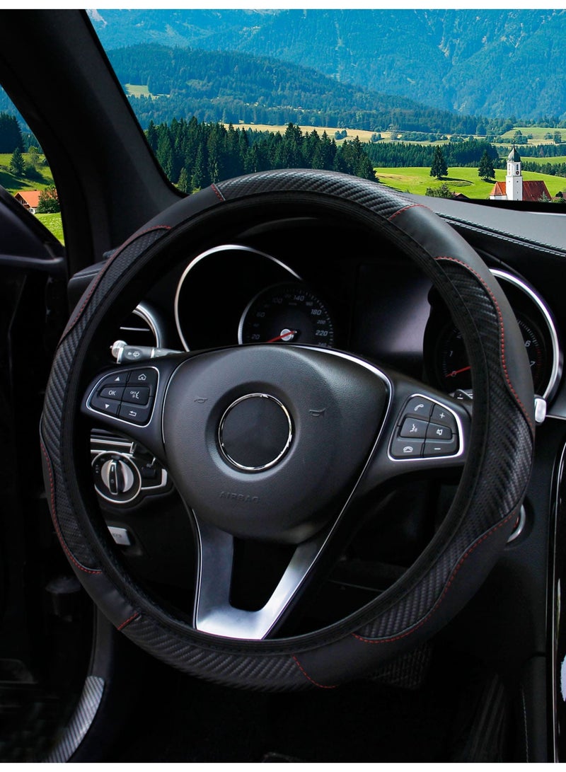 Car Steering Wheel Cover, 15 Inch Carbon Fiber Microfiber PU Leather Flexible Steering Wheel Protector for Men and Women, Non-Slip Breathable Car Interior Accessories for Most Cars (Black) - Image 4