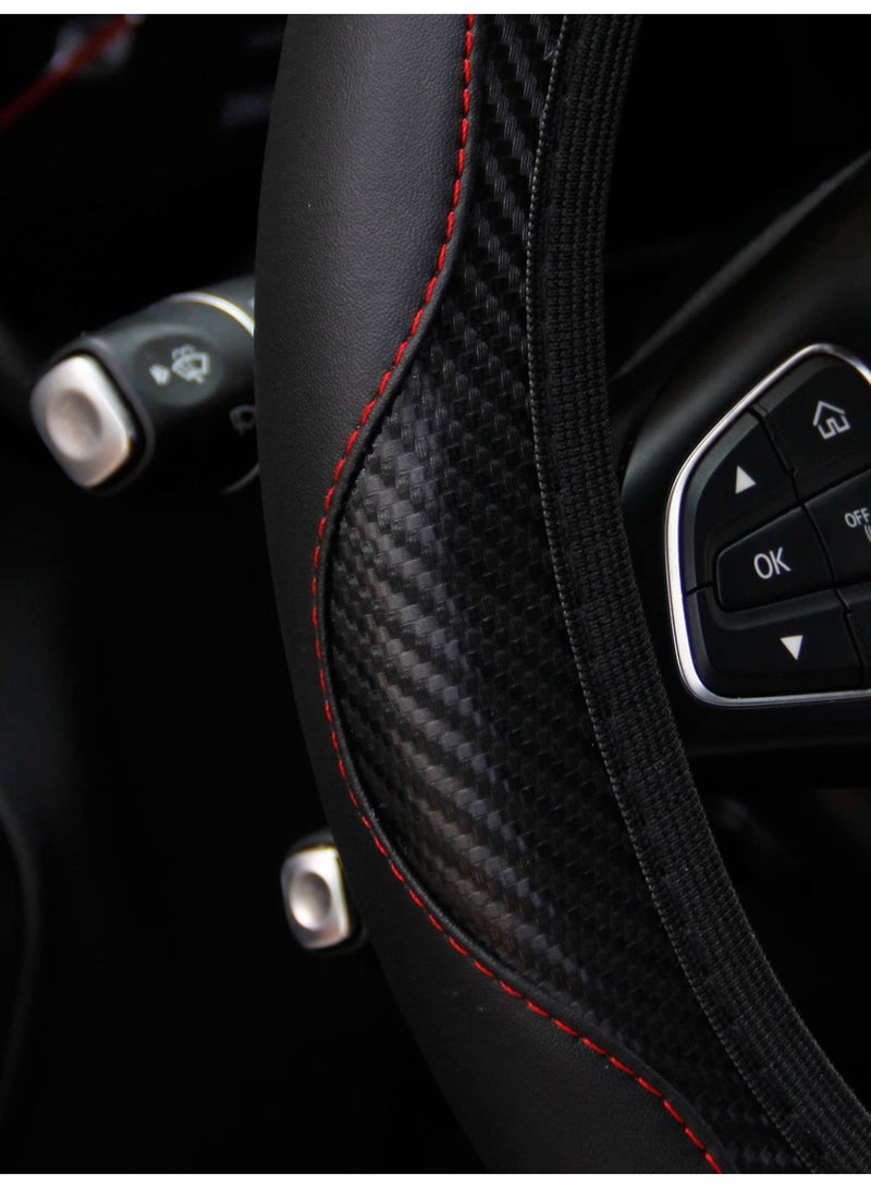 Car Steering Wheel Cover, 15 Inch Carbon Fiber Microfiber PU Leather Flexible Steering Wheel Protector for Men and Women, Non-Slip Breathable Car Interior Accessories for Most Cars (Black) - Image 3