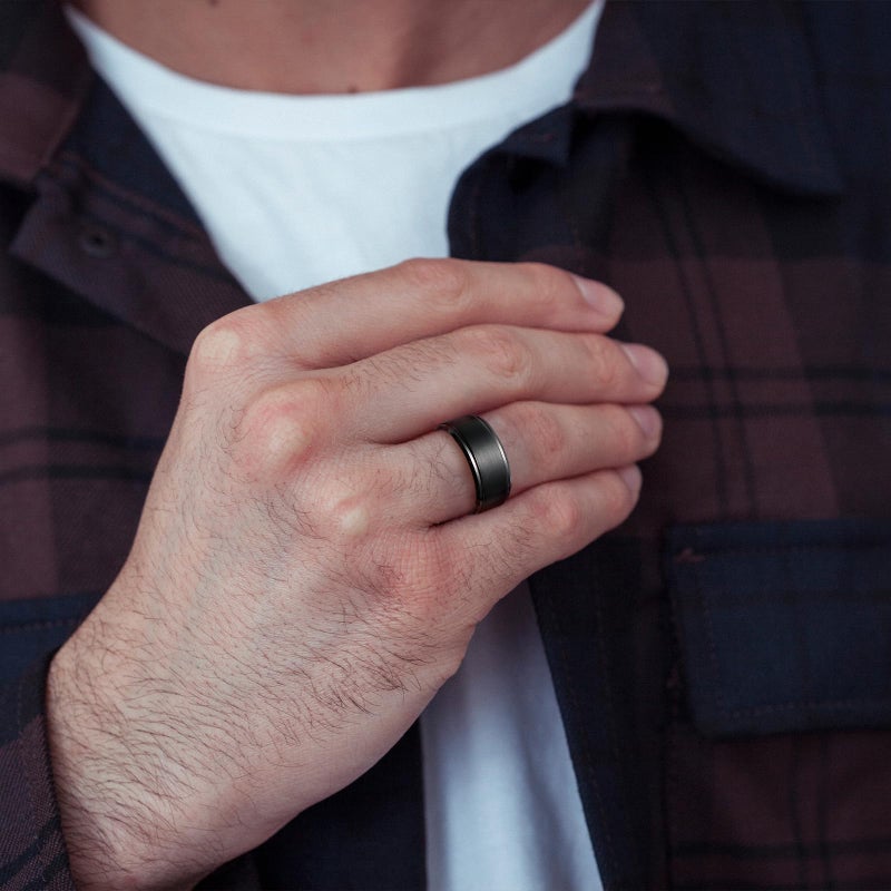 King Will Men's Black Tungsten Carbide Ring 10mm Polished Step Edge Matte Brushed Finish Center Wedding Band(9.5) - Image 4