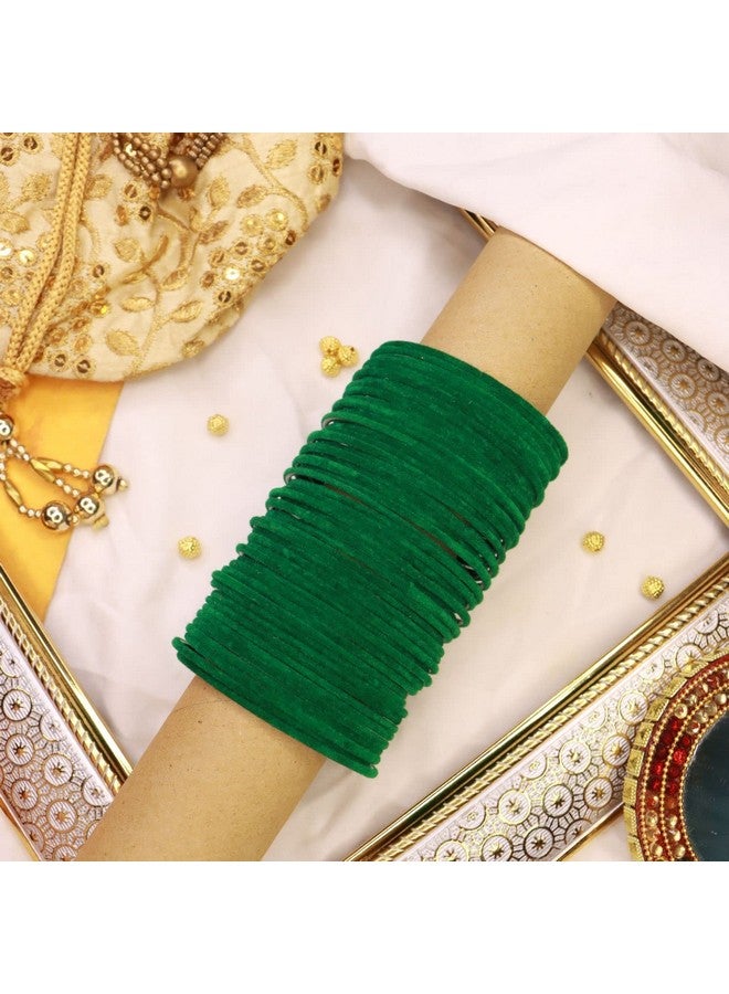 I Jewels Lastest Stylish Metal Plain Green Velvet Chuda Bangles Set For Women And Girls (ADB327G-a) (Set of 48) - Image 2