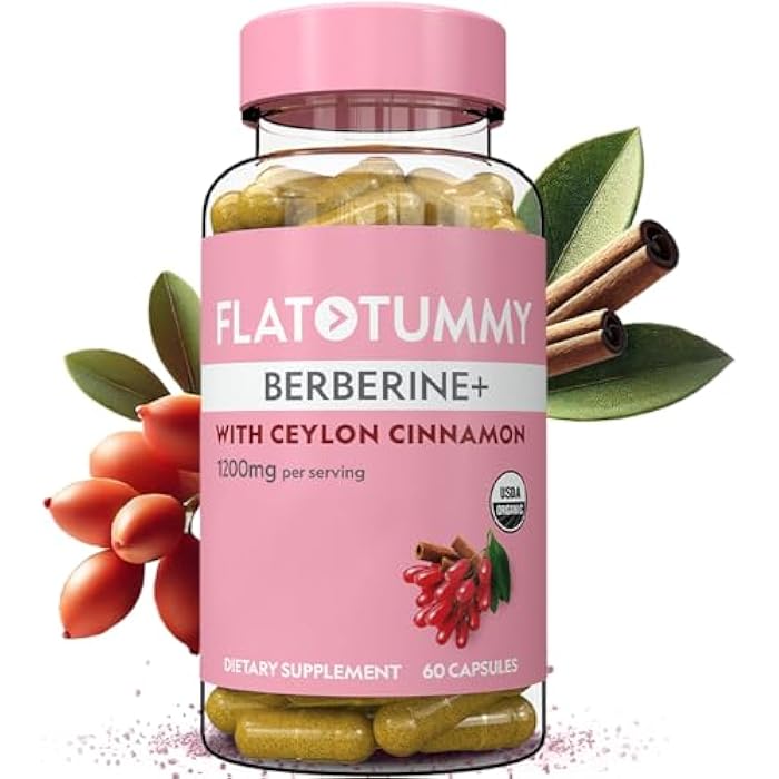 Flat Tummy Berberine Plus Supplement, 1200mg Berberine Per Serving, Post GLP-1 Berberine Supplement, Organic Berberine, with Ceylon Cinnamon, 4:1 Potency – 60 Capsules - Image 1