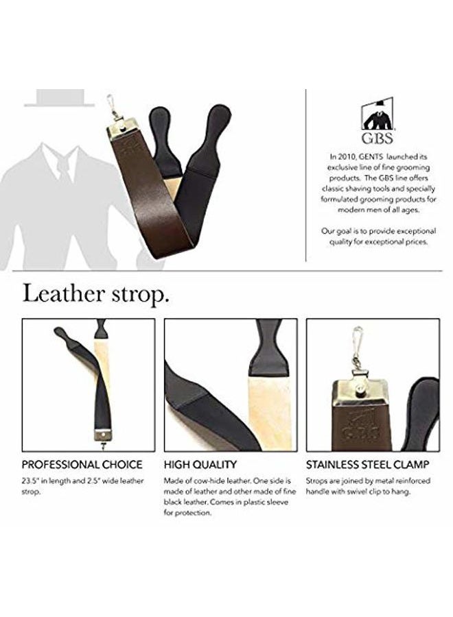 G.B.S طقم حلاقة احترافي للرجال - ماكينة حلاقة من الفولاذ المقاوم للصدأ مع مقبض خشبي، وعاء صابون خشبي، فرشاة حلاقة، حزام جلد، - حزمة كاملة لحلاقة الرجال - Image 4