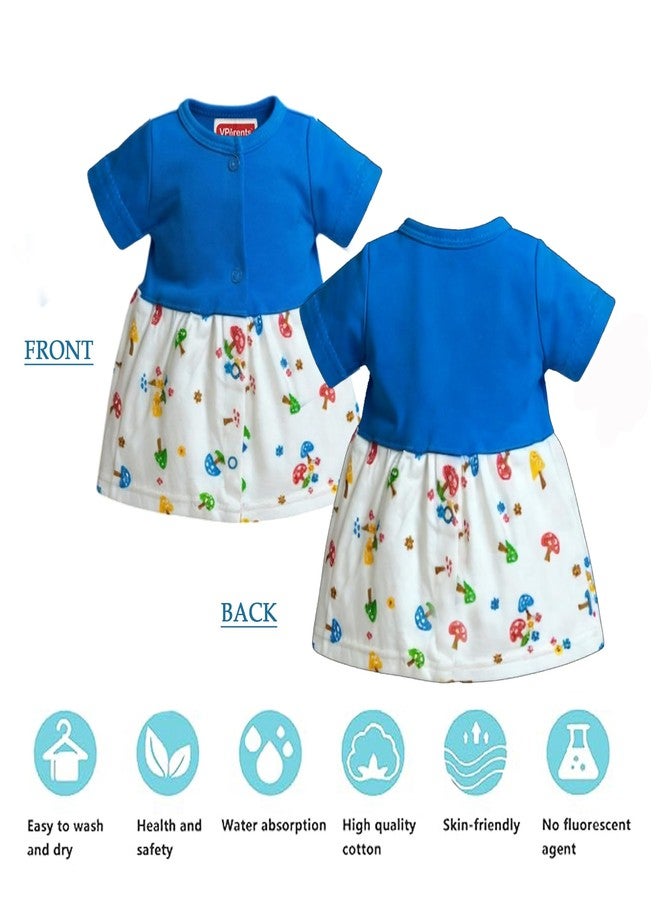 VParents Knee-Length Half Sleeves Cotton Frocks for Baby Girls - 6-12 Months (Pack of 5), Round Neck A Line Mini Short Dress for Kids Multicolour - Image 3