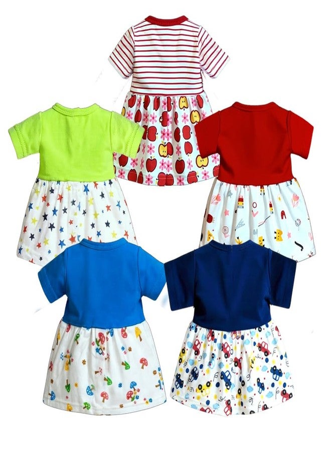 VParents Knee-Length Half Sleeves Cotton Frocks for Baby Girls - 6-12 Months (Pack of 5), Round Neck A Line Mini Short Dress for Kids Multicolour - Image 2