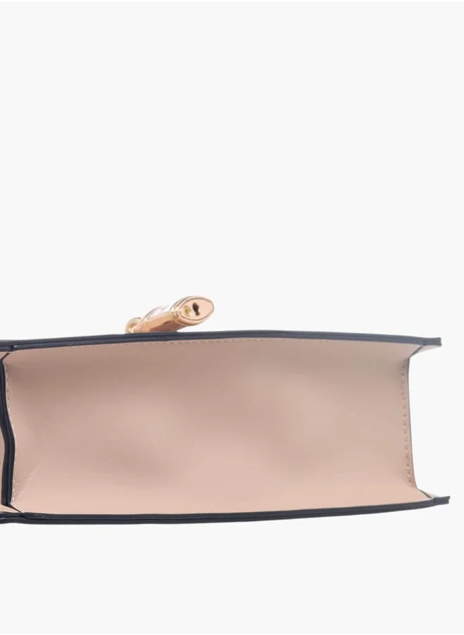 Celeste Womens Lock Detail Crossbody Bag With Button Closure And Chain Strap