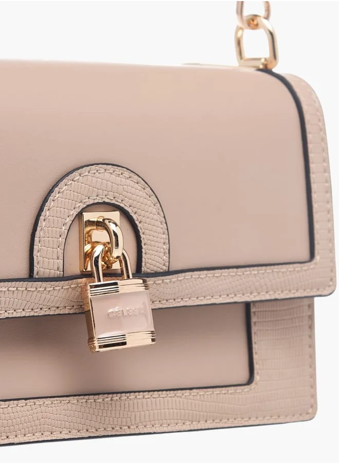 Celeste Womens Lock Detail Crossbody Bag With Button Closure And Chain Strap