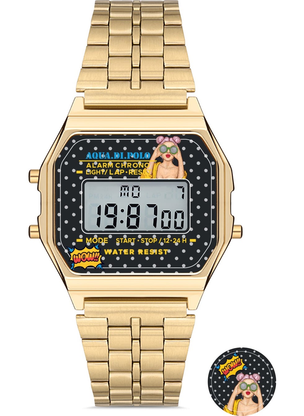 Aqua Di Polo 1987 Women's Gold Metal Band Pop Digital Retro Watch APWA065707  - Image 1