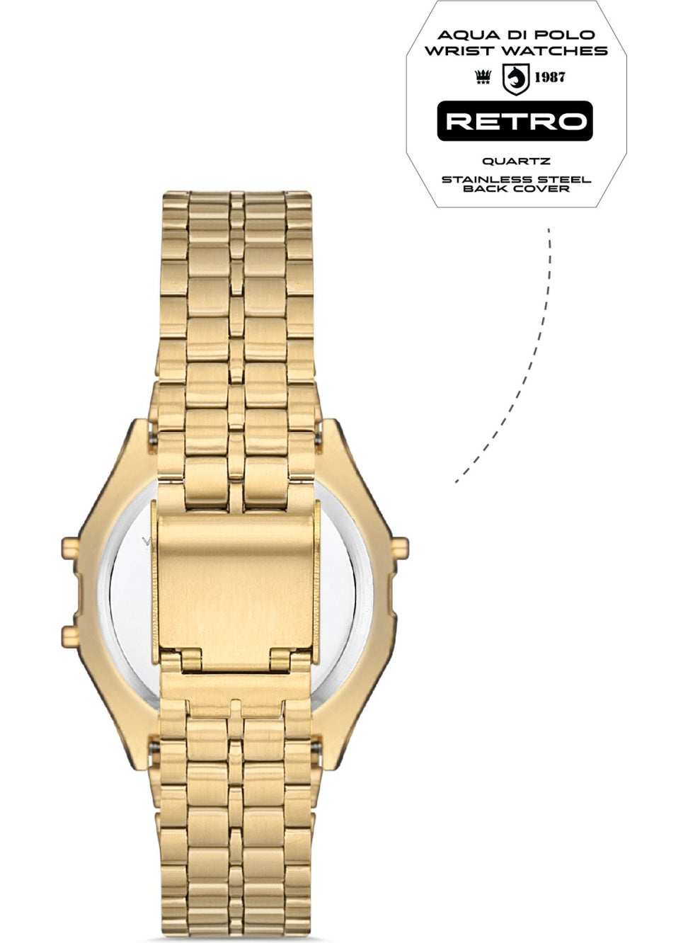 Aqua Di Polo 1987 Women's Gold Metal Band Pop Digital Retro Watch APWA065707  - Image 2