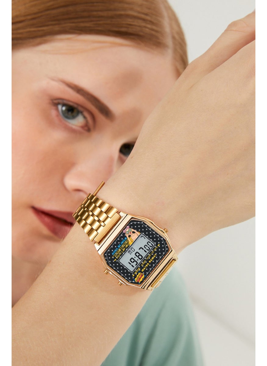 Aqua Di Polo 1987 Women's Gold Metal Band Pop Digital Retro Watch APWA065707  - Image 3
