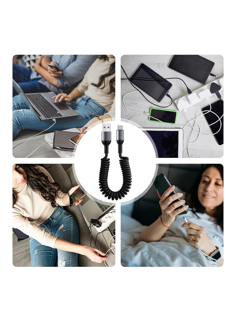 Type C Cable USB C to USB A Cable Rapid Charger Durable Nylon Braided USB C Charging Cable Type C Charger Retractable Fast Charging Coiled Cable for Most Smartphones Tablets Laptops - Image 3