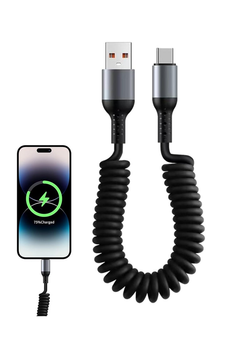 Type C Cable USB C to USB A Cable Rapid Charger Durable Nylon Braided USB C Charging Cable Type C Charger Retractable Fast Charging Coiled Cable for Most Smartphones Tablets Laptops - Image 1
