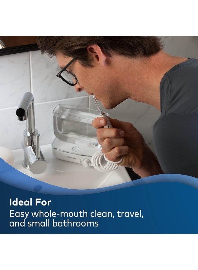 Waterpik جهاز ووتر بيك سايد كيك المحمول لتنظيف الأسنان بالماء مثالي للسفر والمنزل، أبيض/كروم - Image 2