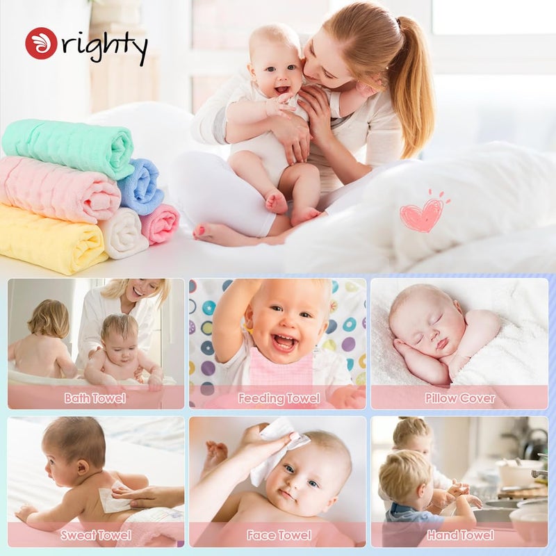 Orighty Muslin Baby Washcloths Pack of 6 - Soft Face Cloths for Newborn, Absorbent Baby Bath and Face Towels, 100% Cotton Babies Wipes, Burp Cloths, Feeding Towels for Babies and Infants - 10 x 10’’ - Image 3