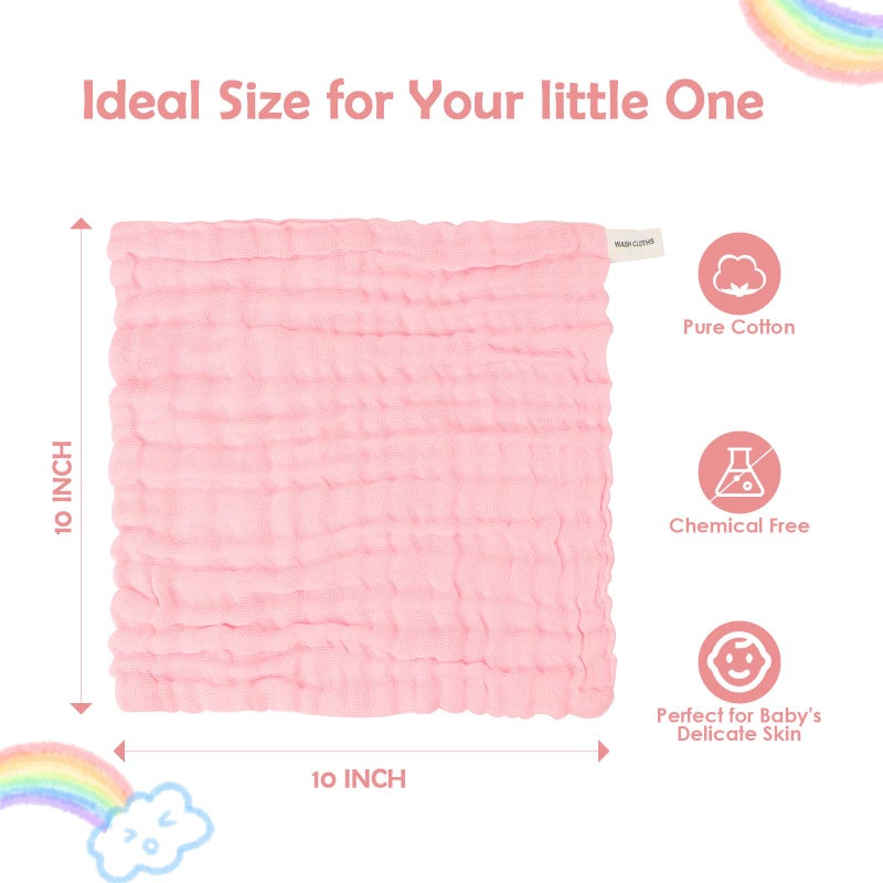Orighty Muslin Baby Washcloths Pack of 6 - Soft Face Cloths for Newborn, Absorbent Baby Bath and Face Towels, 100% Cotton Babies Wipes, Burp Cloths, Feeding Towels for Babies and Infants - 10 x 10’’ - Image 5