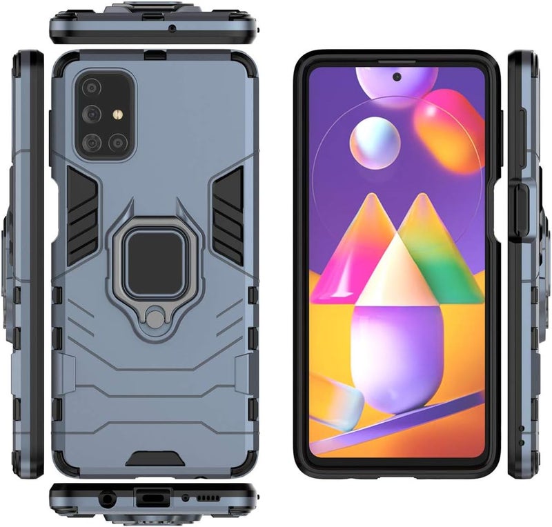 مايجين متوافق مع حافظة Samsung Galaxy M31S، حلقة معدنية للمقبض وحامل صدمات مقاوم للصدمات (يعمل مع حامل السيارة المغناطيسي) غطاء متين مزدوج الطبقة (أزرق داكن) - Image 3