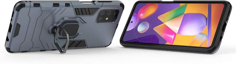 مايجين متوافق مع حافظة Samsung Galaxy M31S، حلقة معدنية للمقبض وحامل صدمات مقاوم للصدمات (يعمل مع حامل السيارة المغناطيسي) غطاء متين مزدوج الطبقة (أزرق داكن) - Image 2