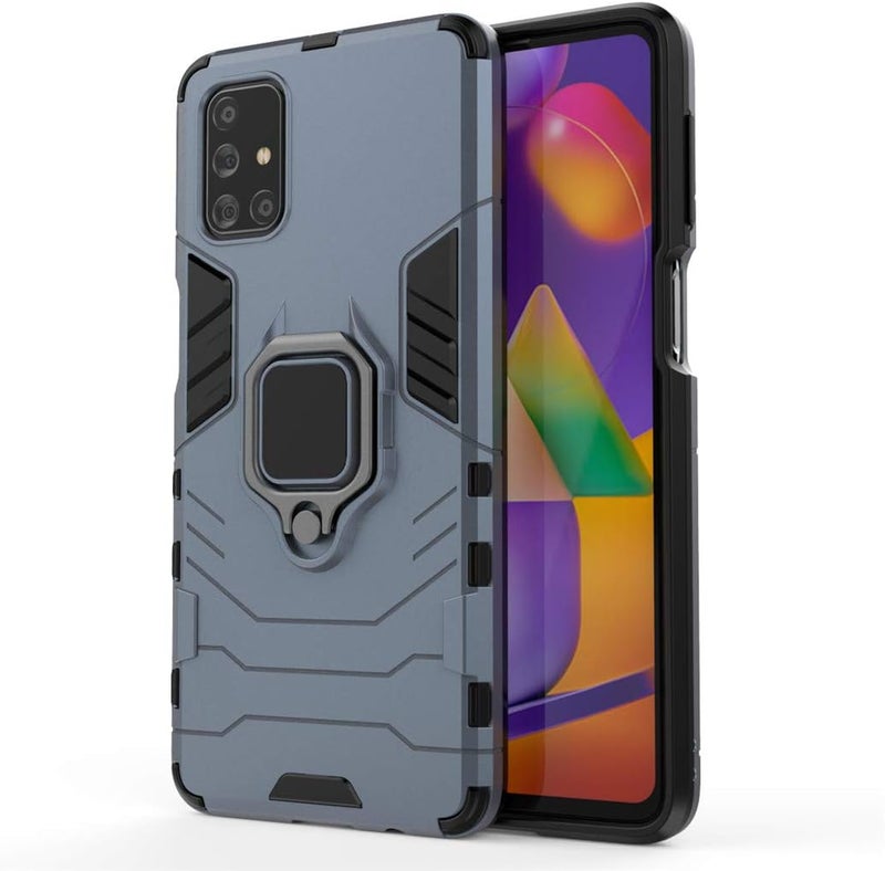 مايجين متوافق مع حافظة Samsung Galaxy M31S، حلقة معدنية للمقبض وحامل صدمات مقاوم للصدمات (يعمل مع حامل السيارة المغناطيسي) غطاء متين مزدوج الطبقة (أزرق داكن) - Image 4
