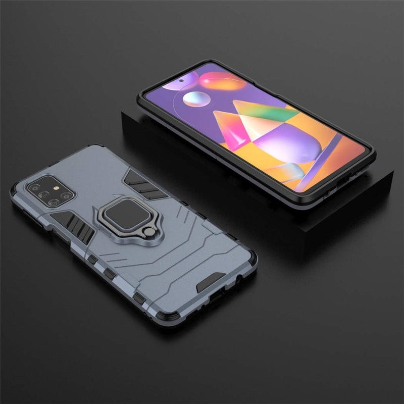 مايجين متوافق مع حافظة Samsung Galaxy M31S، حلقة معدنية للمقبض وحامل صدمات مقاوم للصدمات (يعمل مع حامل السيارة المغناطيسي) غطاء متين مزدوج الطبقة (أزرق داكن) - Image 5