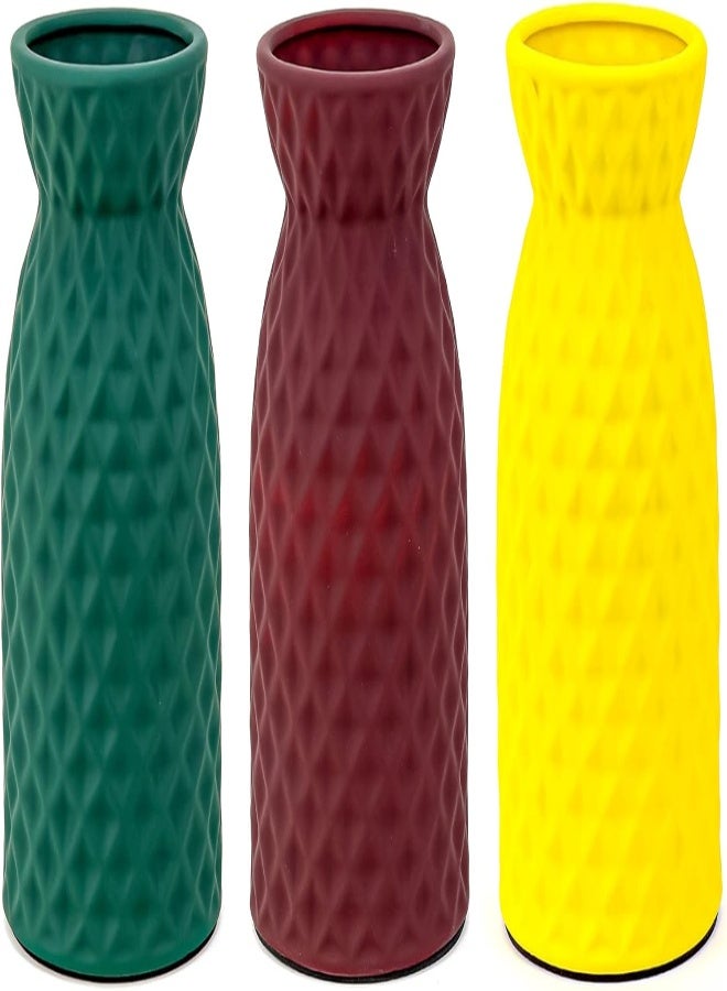 AKDC Ceramic Coating Flower Vase Cylindrical Shaped Pots Flower Barrels Planter Round Planting Pot Garden Container Outdoor Indoor For Gardening Home Decor 24 Cm Set Of 3 In One Pack  - Image 1