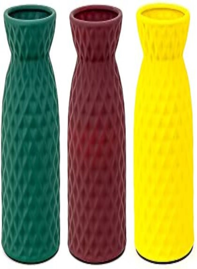 AKDC Ceramic Coating Flower Vase Cylindrical Shaped Pots Flower Barrels Planter Round Planting Pot Garden Container Outdoor Indoor For Gardening Home Decor 24 Cm Set Of 3 In One Pack  - Image 3