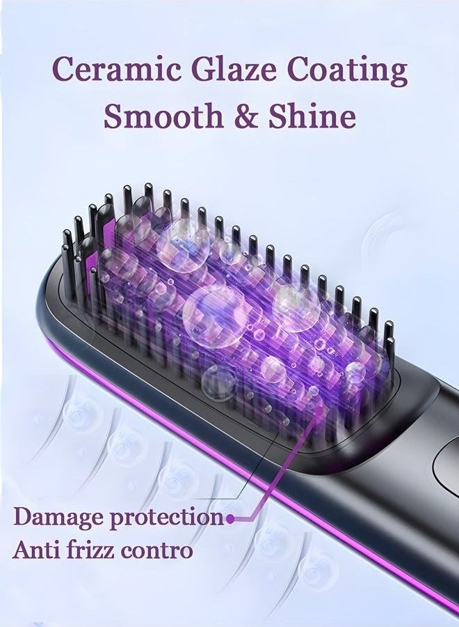 2-in-1 Wireless Hair Straightening & Curling Brush – Portable Ionic Ceramic Comb, Fast 20s Heating, 3 Heat Levels, Anti-Scald Design - Image 3