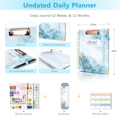 Ospelelf Undated Budget Planner with Expense Tracker and Bill Organizer Large Spiral Bound Monthly Account Planners to Take Control of Your Money 12 Months Blue - Image 2