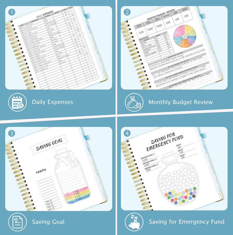 Ospelelf Undated Budget Planner with Expense Tracker and Bill Organizer Large Spiral Bound Monthly Account Planners to Take Control of Your Money 12 Months Blue - Image 4
