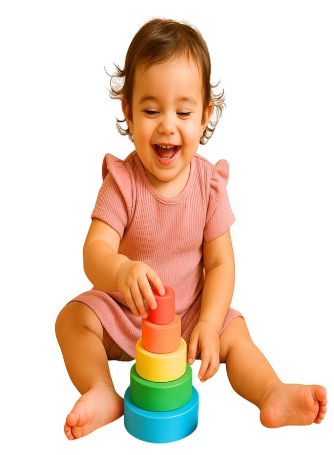 Brainytots Kids Wooden Nesting Bowls Set | 5 Pieces, Teaches Sizes and Colors| Montessori Inspired Educational Toy | Improves Fine and Gross - Image 1