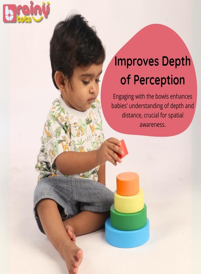 Brainytots Kids Wooden Nesting Bowls Set | 5 Pieces, Teaches Sizes and Colors| Montessori Inspired Educational Toy | Improves Fine and Gross - Image 2