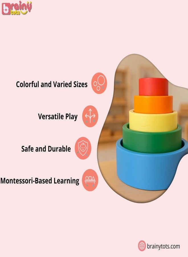 Brainytots Kids Wooden Nesting Bowls Set | 5 Pieces, Teaches Sizes and Colors| Montessori Inspired Educational Toy | Improves Fine and Gross - Image 5