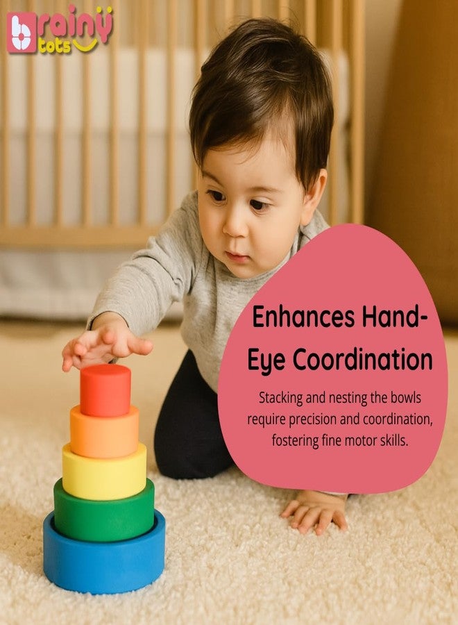 Brainytots Kids Wooden Nesting Bowls Set | 5 Pieces, Teaches Sizes and Colors| Montessori Inspired Educational Toy | Improves Fine and Gross - Image 4