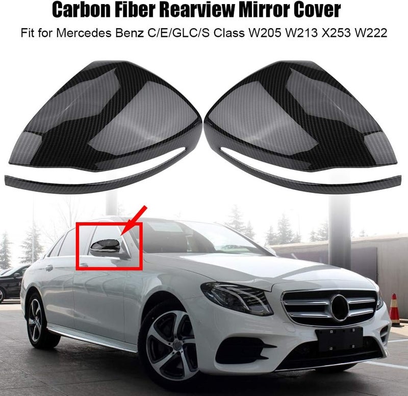AYNEFY Side View Mirror Cover for, 2 Packs Left& Right ABS Carbon Fiber Print Color Rearview Mirror for C/E/GLC/S Class W205 W213 X253 W222 - Image 2