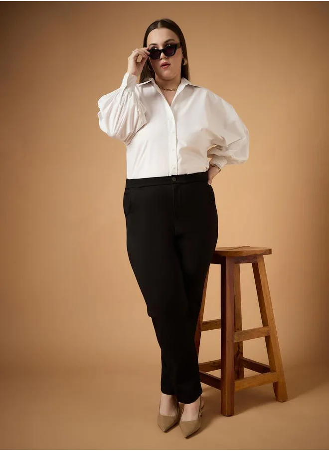ساسافراس Plus Size Solid Mid Rise Slim Fit Pants by Styli