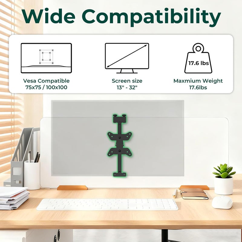 Dinghosen Height Adjustable Worker Cubicle Monitor Mount, Office Cubicle Monitor Hanger, VESA 75x75/100x100mm, Clamp Hook Top Holds Up to 17.6 lbs, Black, with Screws - Image 3