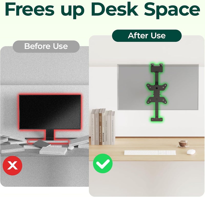Dinghosen Height Adjustable Worker Cubicle Monitor Mount, Office Cubicle Monitor Hanger, VESA 75x75/100x100mm, Clamp Hook Top Holds Up to 17.6 lbs, Black, with Screws - Image 2