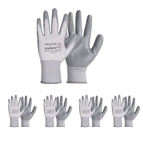 KARAM HS31 Safety Gloves for Mechanical Risk | Safety Work Gloves with White Liner with Grey Nitrile Coating | Industrial Use | Cut Resistant | Abrasion, Tear & Puncture Resistant | Size-M | PACK OF 5 - Image 1