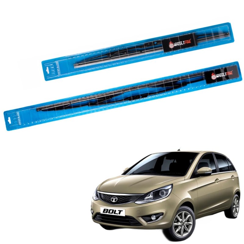 Wheelyfine Car Wiper Blades | Metal Frame | Water Repellent Windshield Wipers | Blade Refills For Tata Bolt (2014-2019) Dr 24"/Pa 14" - Image 2