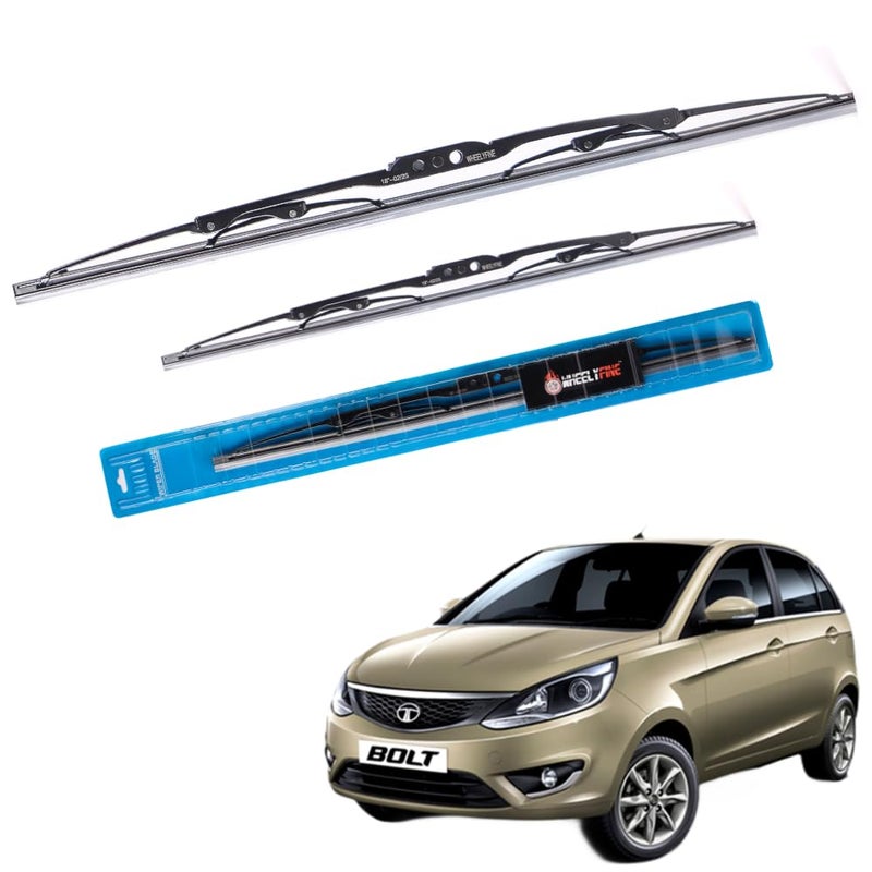 Wheelyfine Car Wiper Blades | Metal Frame | Water Repellent Windshield Wipers | Blade Refills For Tata Bolt (2014-2019) Dr 24"/Pa 14" - Image 1