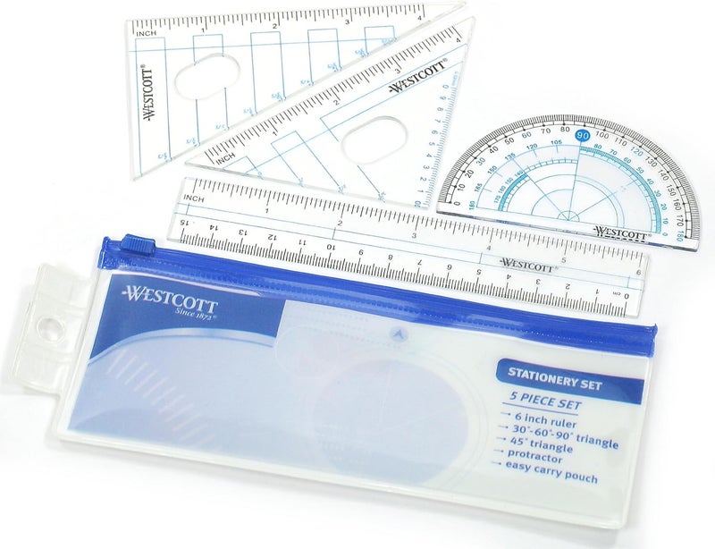 Westcott Westcott Five Piece Math Tool Kit Blue and Gray 14550 73 Inches
