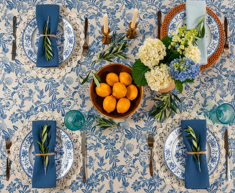 RUSTIQUE LINENS Printed Cotton Tablecloth with Tassel|60 x 60 Inch Square – Washable & Colorfast Table Cover for Dining Room, Farmhouse, Kitchen, Home, Party & Wedding Décor - Vintage Floral Navy - Image 3