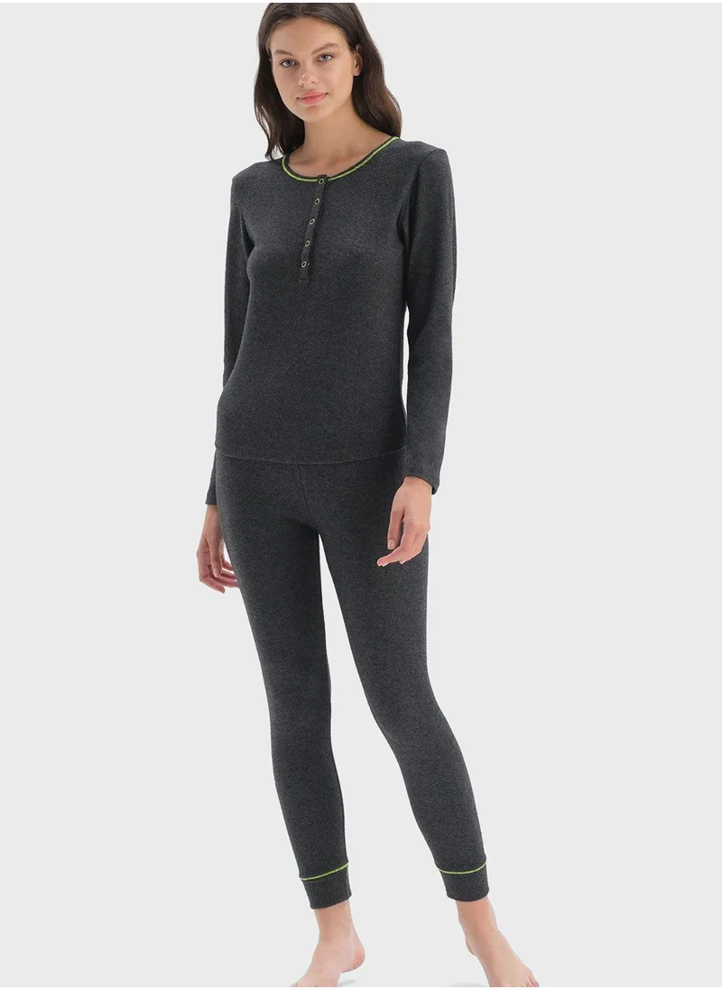 dagi Button Detail Top & Pyjama Set