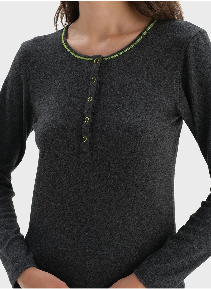 dagi Button Detail Top & Pyjama Set