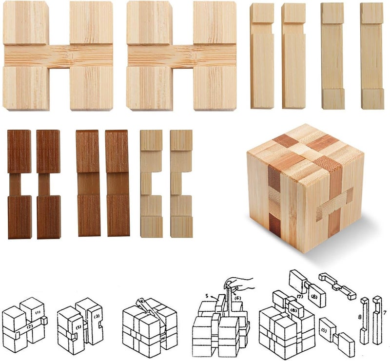 Aputue Wooden Puzzle Games, 4PCS Wooden IQ Challenge Puzzles, Mind Stimulating Brain Teasers for Kids and Adults, Portable Puzzle Toys for Travel and Office Break - Image 5