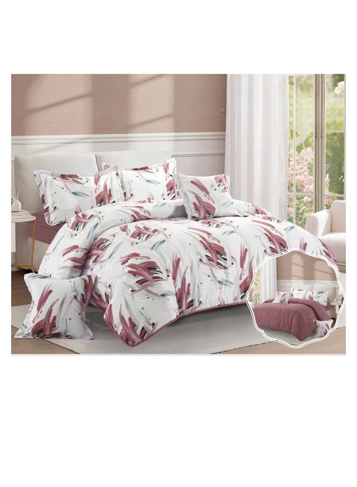 بلو سكاي طقم لحاف نفرين نظام وجهين مفرش مكون من ٦ قطع , لحاف بحشوة ٦ قطع , مايكروفايبر100% لحاف مقاس 260 في 240 سم - Image 1