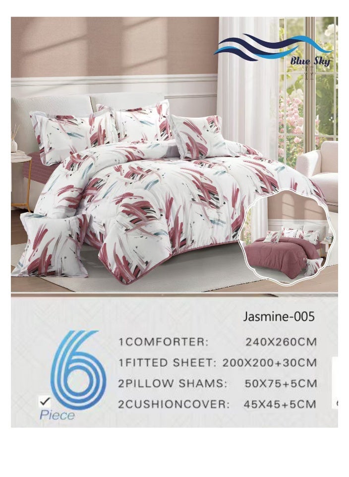 بلو سكاي طقم لحاف نفرين نظام وجهين مفرش مكون من ٦ قطع , لحاف بحشوة ٦ قطع , مايكروفايبر100% لحاف مقاس 260 في 240 سم - Image 4