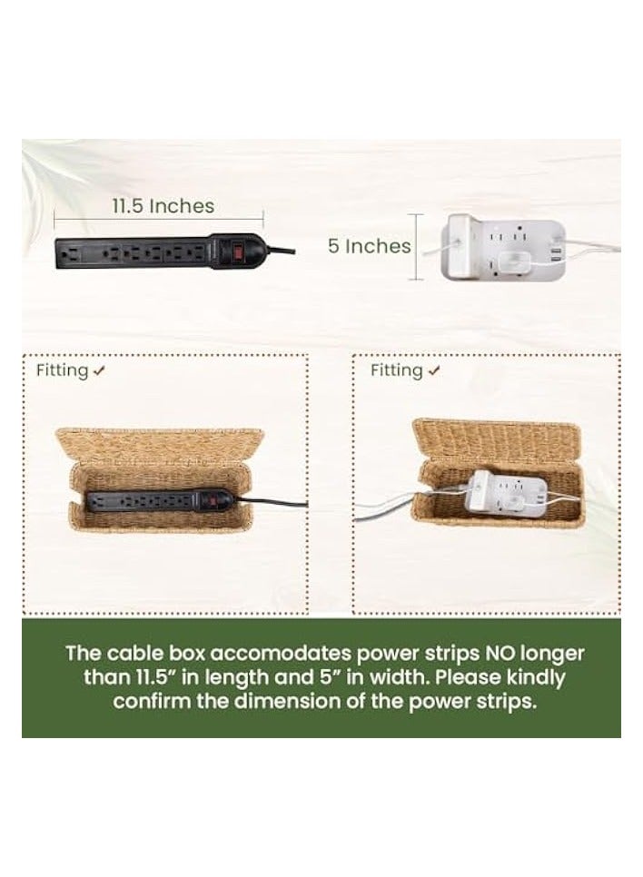 erorex Rattan Cable Management Box, Woven Brown Rattan, 13 x 5.1 x 5.1 Inches, Cable Organizer Box for Desk - Image 2