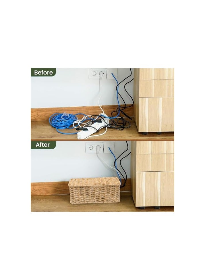 erorex Rattan Cable Management Box, Woven Brown Rattan, 13 x 5.1 x 5.1 Inches, Cable Organizer Box for Desk - Image 4