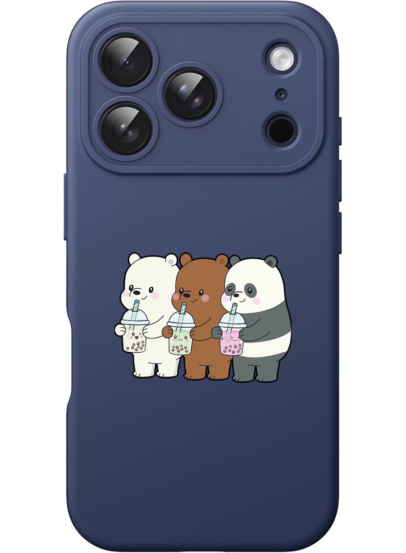 Theodor Protective Slim Fit Case Liquid Silicone Cover with Full Body Protection Anti-Scratch Shockproof Case For Apple iPhone 17 Pro Max (Blue) 3 Panda Drinking - Image 1